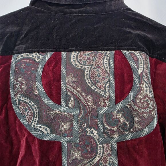 Koos Of Course Womens 1X Velvet Top Tunic Burgundy Black Cactus Gothic Button - Picture 2 of 8